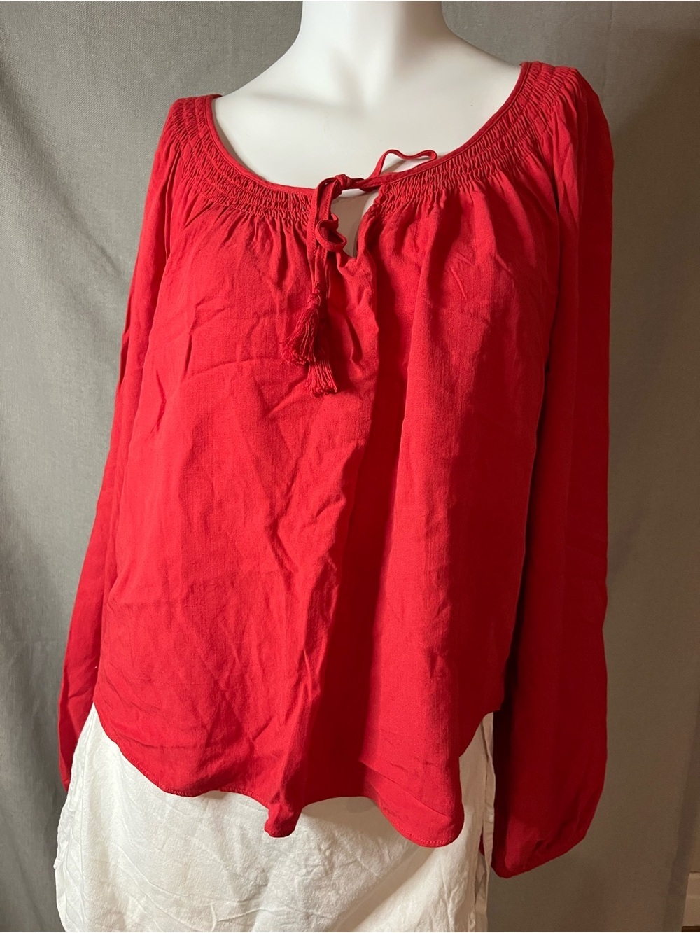 RW&CO. Boho Smocked Peasant Sleeve Top L